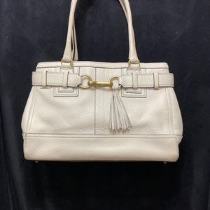 Coach white leather large satchel bag